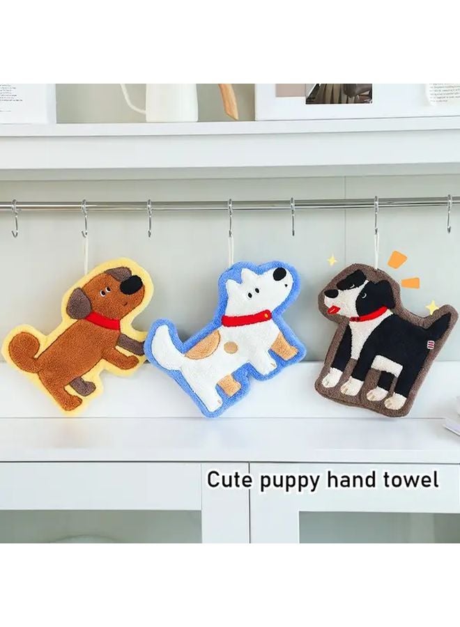 Brown Puppy Hand Towel Super Absorbent Coral Fleece Hanging Design For Kitchen And Bathroom - Image 1